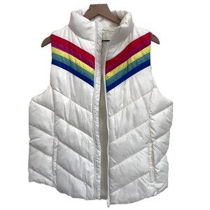 SO White Puffer Vest with Rainbow Chevron Stripes – Size XL